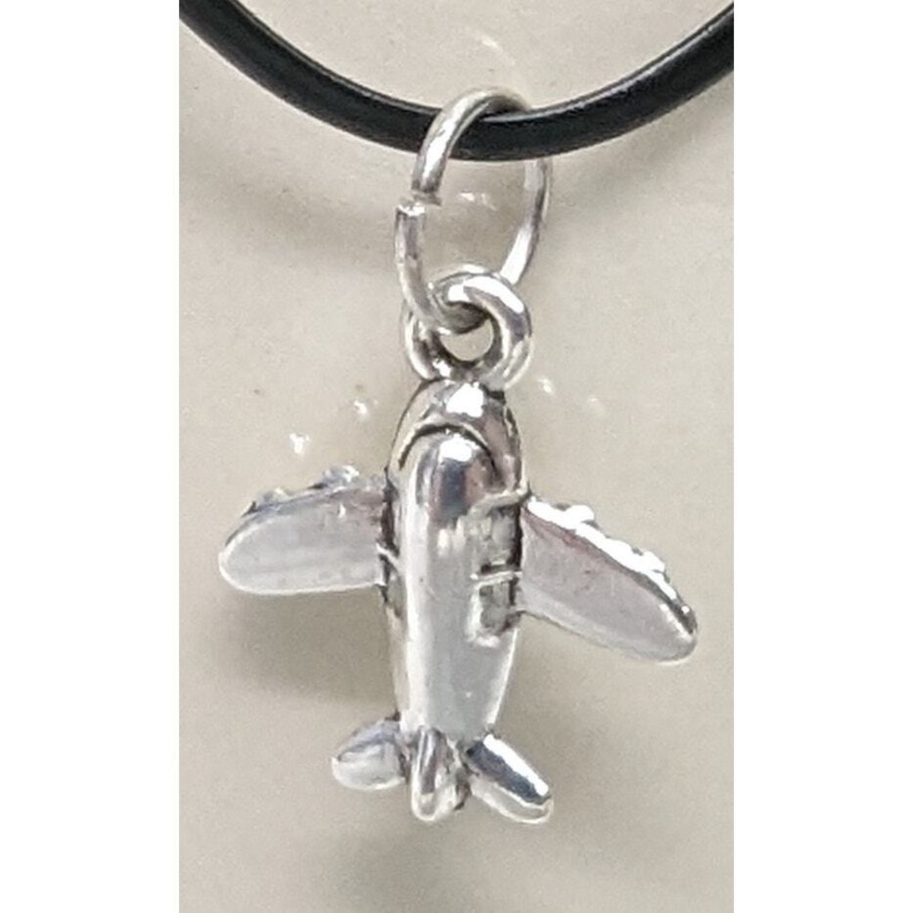SilverTone Charm Pendant Jet Plane Airplane Airliner AirCraft Tiny Stewardess